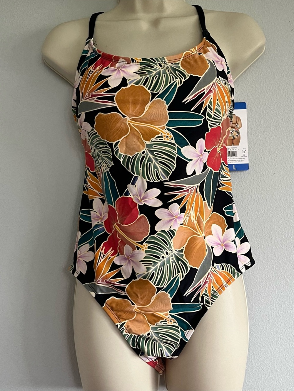 NWT Women's One Piece Tropical Floral Swim Bathing Suit Beach Pool UPF 50 Sz L